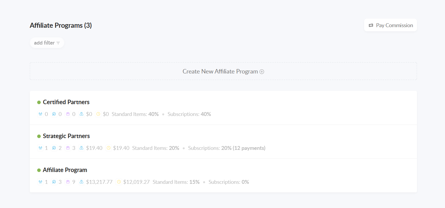 Affiliate portal with tracking links and commission management dashboard
